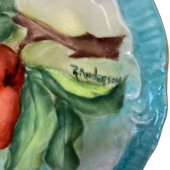 Vintage Plate Botanical Apple Hand Painted Ceramic Signed R. Anderson - Picture 3 of 9